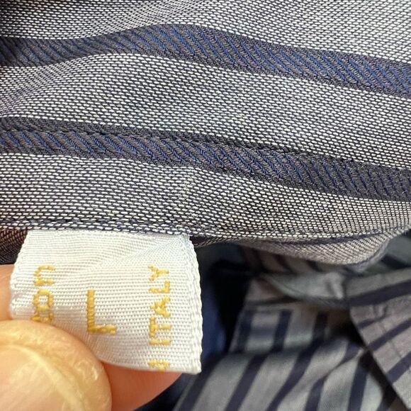 Brioni Dress Shirt Striped Button Down Long Sleeve Blue Cotton men’s size L - Picture 8 of 12
